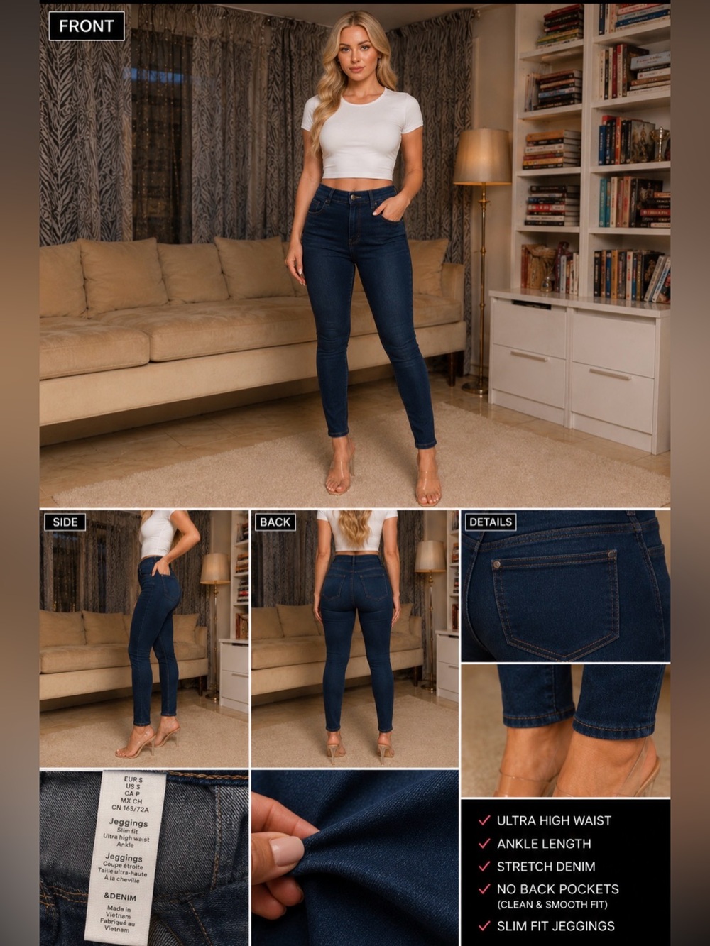 H&M Navy Ultra High Waist Skinny Jeggings